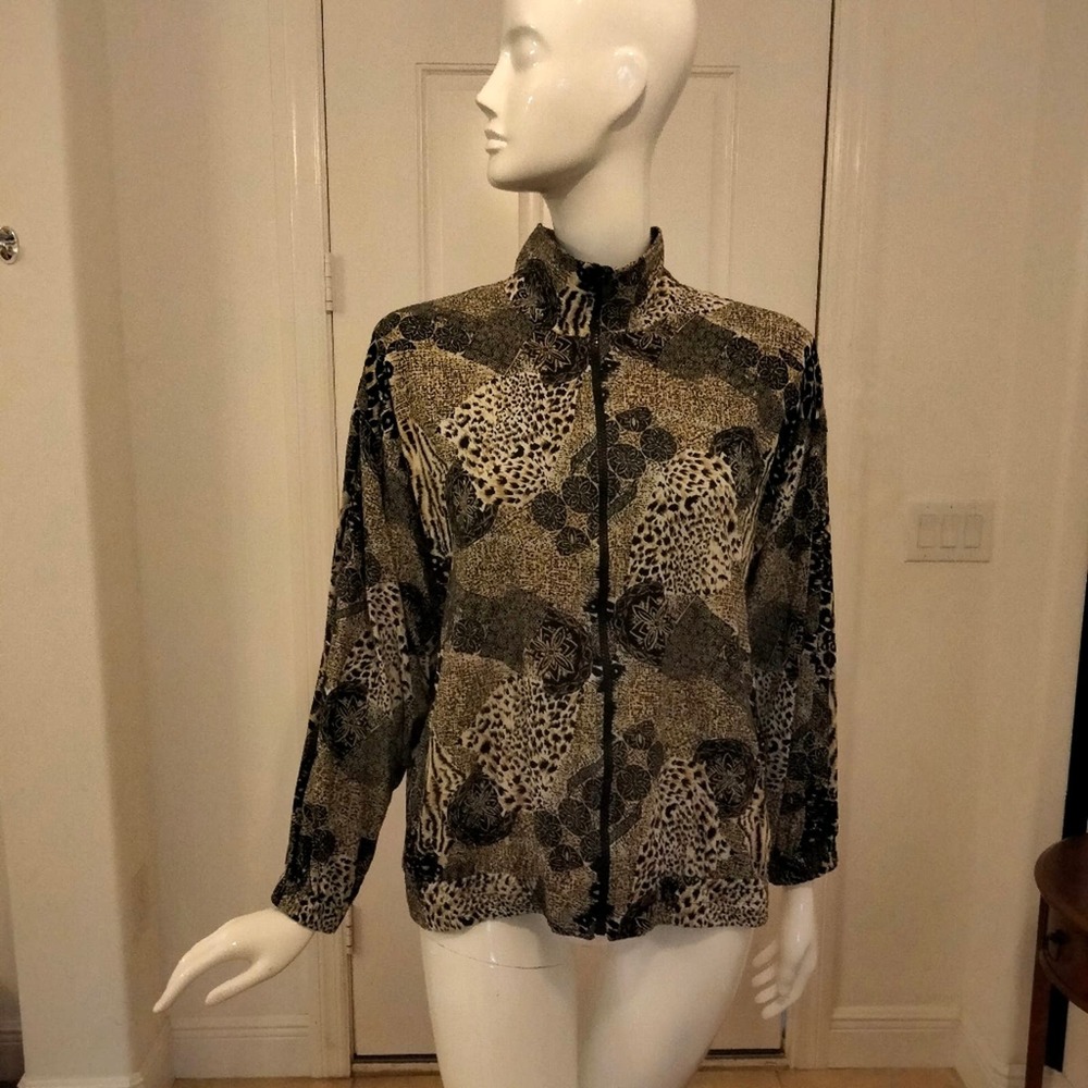 Erin London silk animal print light weight zip up jacket women size large